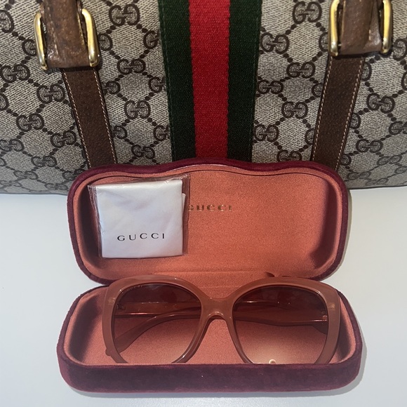Authentic Gucci nude blush pink gradient sunglasses oversized round cat eye - Picture 3 of 17
